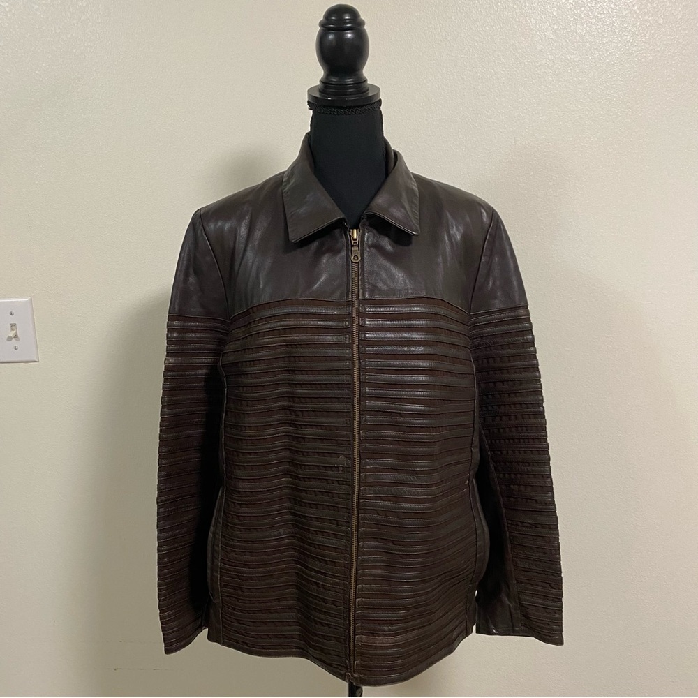Sanzzini Leather Jacket women’s Size Small Brown Full Zip vintage Jacket